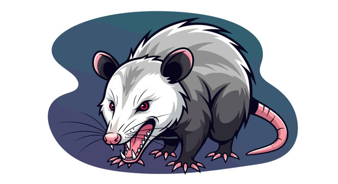 Angry Opossum Growling, Cartoon Style Illustration