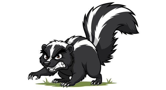 Angry Skunk Cartoon Illustration, Aggressive Animal, Wildlife