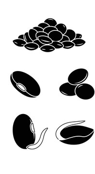 Black Beans: Heap, Individual, Sprouting, Seedling, Silhouette Icons