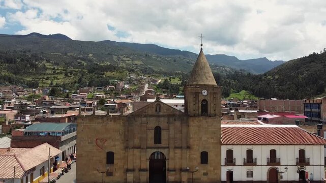 Socha, Boyac&aacute; - Colombia. March 1, 2026. Aerial drone view of a municipality with 8,400 inhabitants.