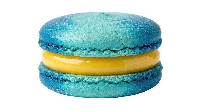 Blue Macaron with Yellow Buttercream Filling - Vibrant Dessert Close-up