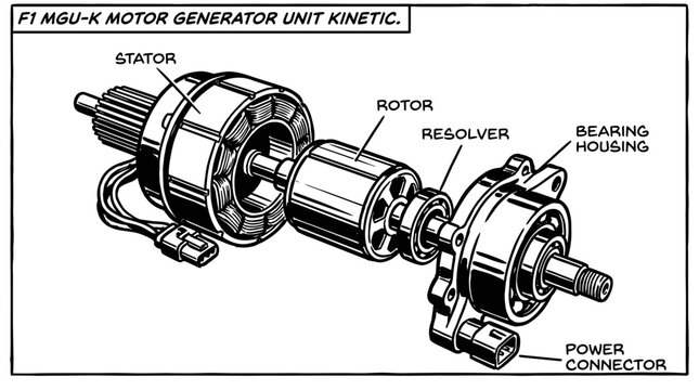 Exploded view of a kinetic motor generator unit MGUK.
