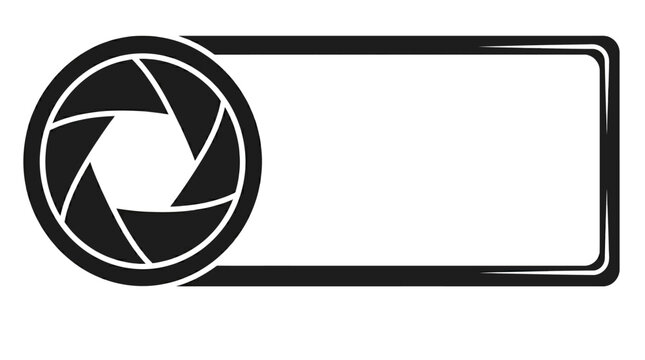 Camera lens shutter icon with rectangular frame design.