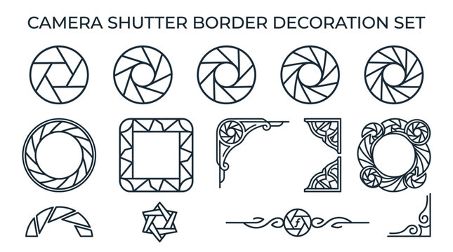 Camera Shutter Border Decoration and Photography Frame Elements Set.