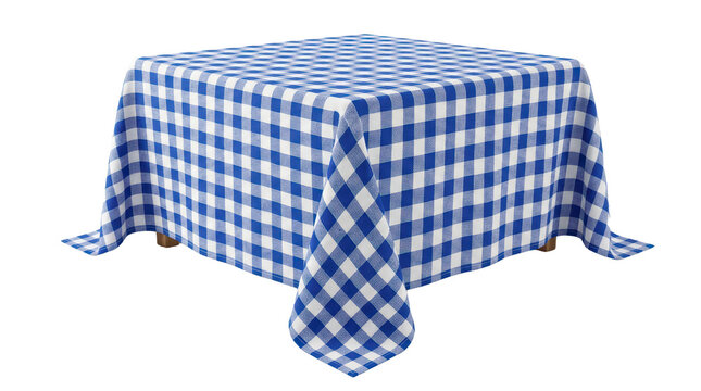 Blue and White Gingham Checkered Tablecloth on Square Dining Table