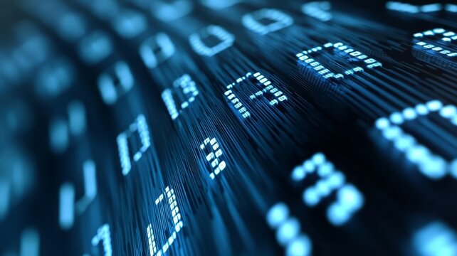 Abstract digital background with glowing blue binary code streams in motion dynamic blue binary code flow representing high speed data transfer