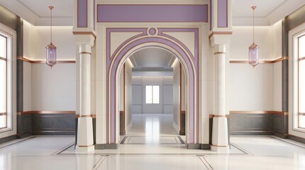 Fototapeta premium Elegant Hallway With Archway And Art Deco Details In Warm Lighting