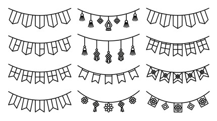 Collection of decorative bunting and festive garland sketches. ©  Dani riza