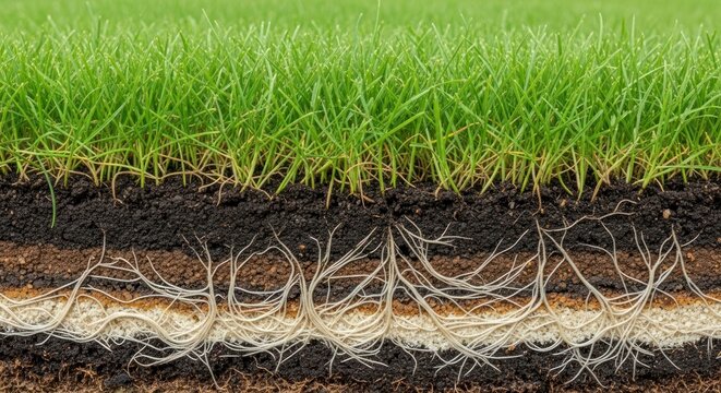 Beneath the Green Lawn: A Detailed Cross-Section of Soil Layers and Root System