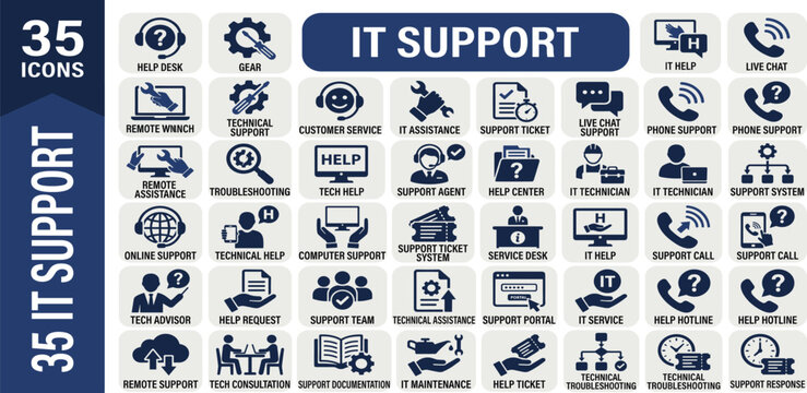 It supports icon set. featuring tech support, operator, scan, maintenance,  warning, troubleshooting, cloud computing, and computer repair symbols for web and app design. Solid icon set