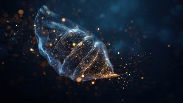 Futuristic DNA Strand with Glowing Particles