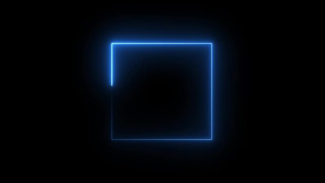 Neon light frame neon light photo frame background, Glowing blue neon lights background. Defocused blue color LED light rectangle on dark black abstract geometric empty space