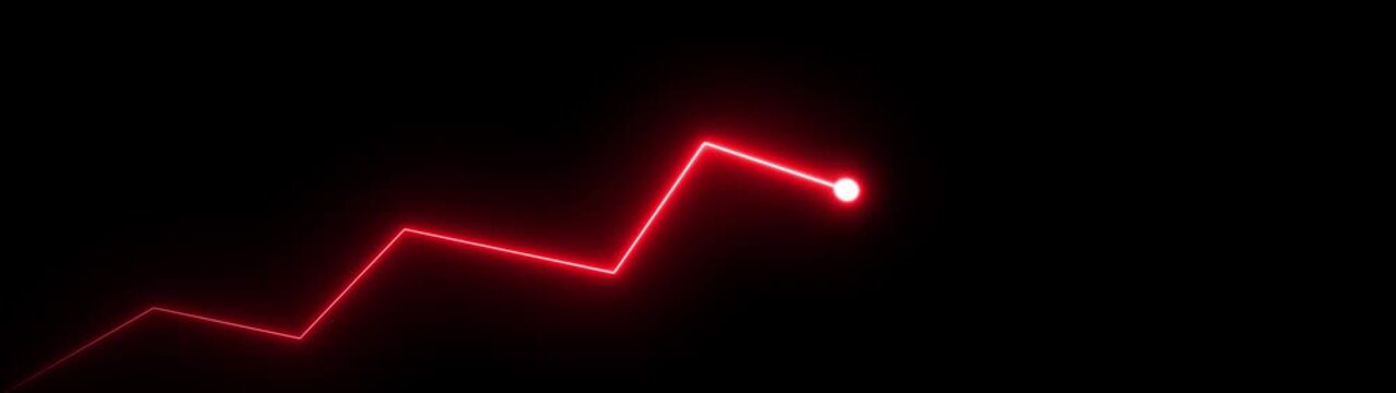 neon glowing zigzag line with upward arrow on black background, representing growth trend, progress, and rising performance.