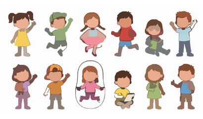 Fototapeta premium Funny Cartoon Boys and Girls Sticker Collection Vector Set for Children Illustration