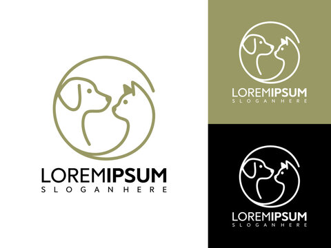 Modern logo design featuring a dog and cat in a circular emblem with customizable text for branding purposes easily