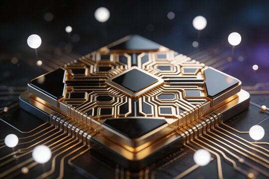 computing. Abstract quantum processor with floating light nodes. advanced data centers, encryption, designed for supercomputing and high-speed network banners.