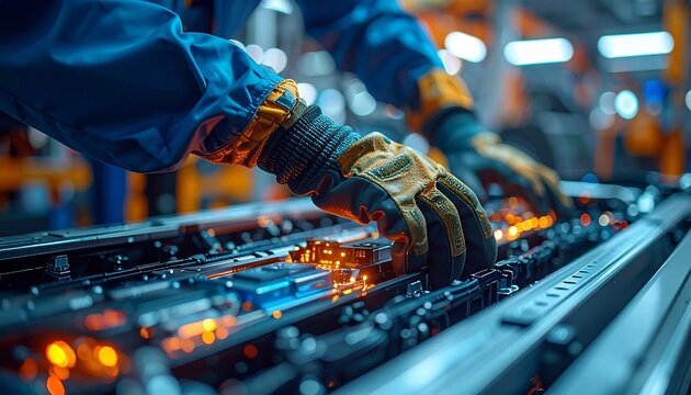 Technician Assembling Electronic Components in Modern Factory