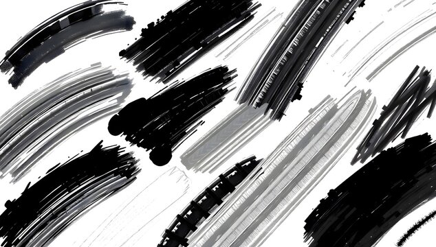 Black and white photo of some brush strokes, abstract artistic ink texture background, monochrome gouache smudge painting graphic layout