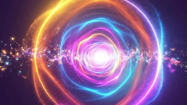 Solid dark purple background with a vibrant, glowing gradient orb pulsating in the center 