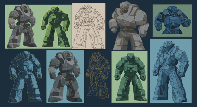 Robotic Warrior Concept Art - Multiple Color Variations