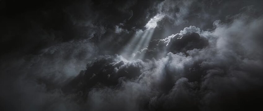 Dark cloud storm cloud dramatic sky light ray fog smoke moody cinematic nature atmosphere fantasy landscape thunderstorm sun ray piercing heavy fog and smoke, dramatic moody cinematic sky atmosphere