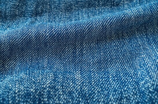 Close-up of blue denim fabric showing diagonal twill weave, soft folds and faded highlights conveying a cozy, worn, tactile casual feeling