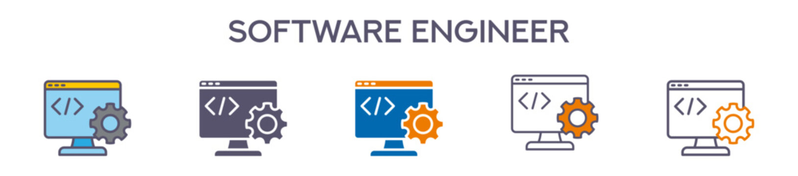 Software Engineer Element For Design Graphic - Multi Styles. Vector Illustration Of Two Colored And Black. Multiple Icons Designs Can Be Used For Mobile, Ui, Web 