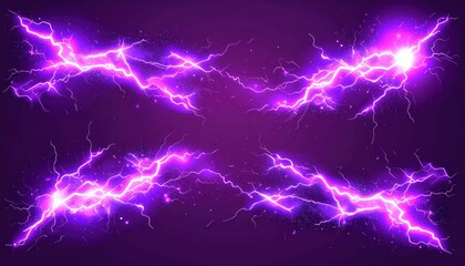 Vibrant Purple Lightning Strikes Across Dark Background.