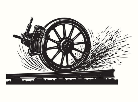 Solid black silhouette showing the action of dynamic spark explosion for visual aid in technical arts training and industrial engineering project development