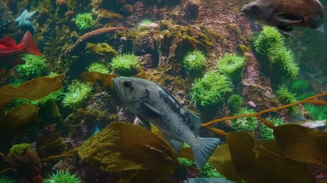 A vibrant red rainbowfish (Glossolepis incisus) swims gracefully in a dark freshwater aquarium, with other smaller fish visible in the background.