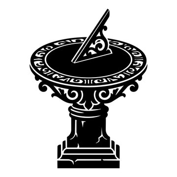 Classic vintage sundial clock for measuring time with shadows in an old garden style vector illustration isolated on transparent background, Vector