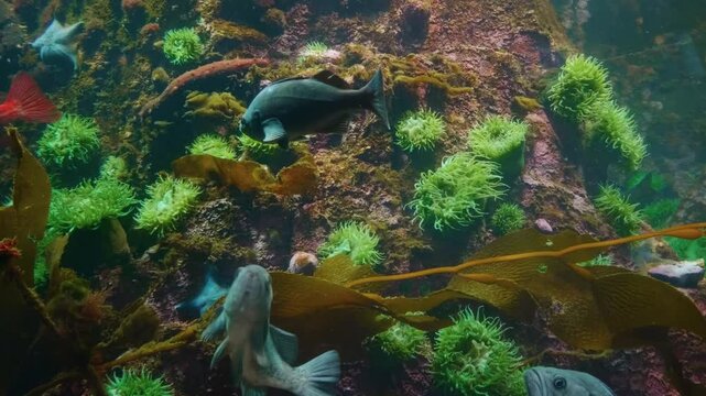 Footage of a group of vibrant Boeseman's rainbowfish (Melanotaenia boesemani) swimming gracefully in a freshwater aquarium.