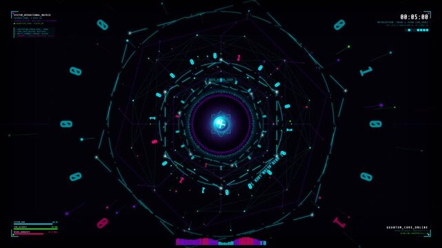 Futuristic Quantum Binary Code Animation Looping