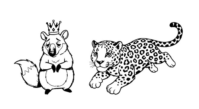 Cute Crowned Rodent King and Running Spotted Leopard