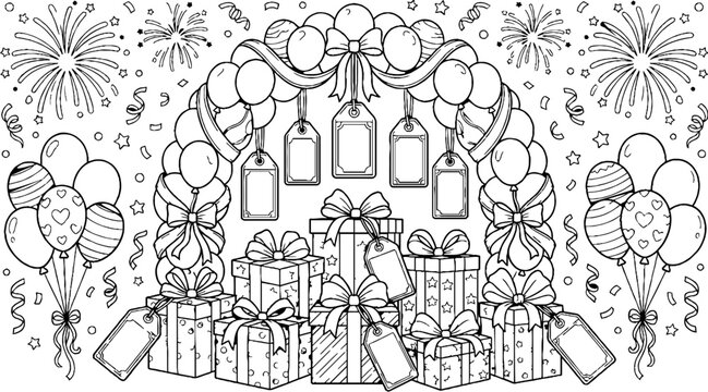 Birthday Celebration with Balloon Arch and Gift Boxes