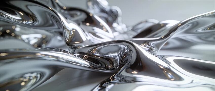 Liquid chrome metal abstract fluid silver surface reflective texture metallic wave glossy pattern polished steel shiny background futuristic design smooth curve flowing liquid metal chrome surface