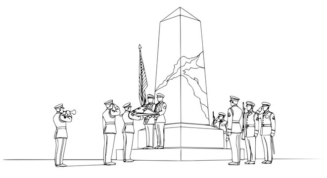 Military Funeral Ceremony: Honor Guard Folds Flag at Monument