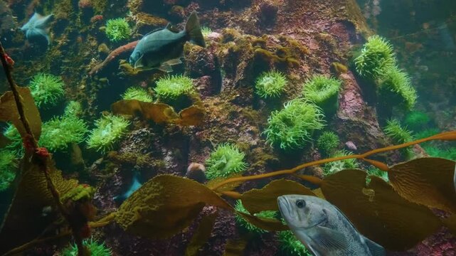 A close up shot of a vibrant Boeseman's rainbowfish (Melanotaenia boesemani) swimming in a freshwater aquarium.