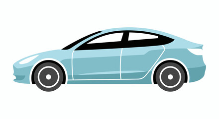 Fototapeta premium Sleek light blue sedan car illustration, side view, modern electric vehicle design