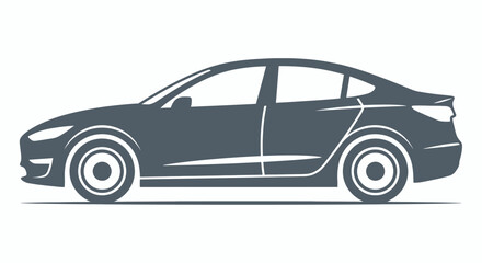 Fototapeta premium A sleek, modern, dark gray sedan car silhouette, isolated on a white background, representing contemporary automotive design