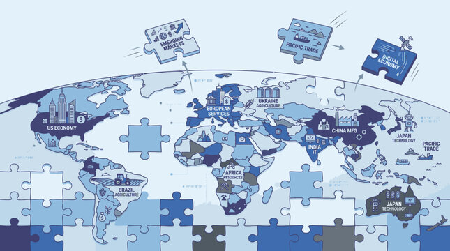 Jigsaw Puzzle World Map Globe Composed Of Pieces.