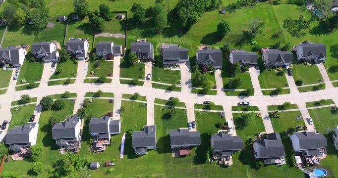 Spacious single family homes in USA residential area. Real estate development in American suburbs.