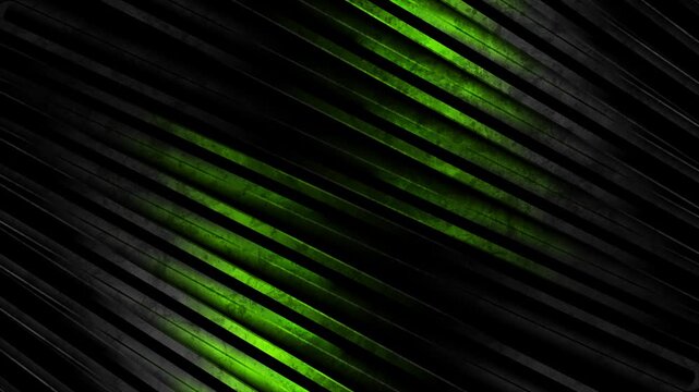 Grunge green and black glossy striped abstract geometric background. High contrast industrial tech motion design. Seamless loop. Video animation Ultra HD 4K 3840x2160