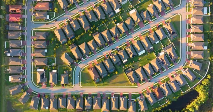 American town with suburban houses in rural residential area.