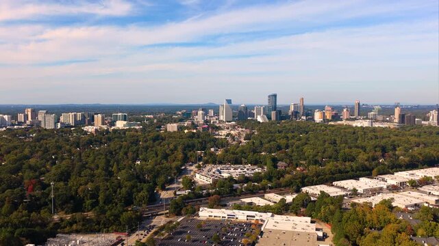 Buckhead Atlanta uptown city landscape with tall skyscraper buildings. Dynamic upscale urban environment in modern megapolis.