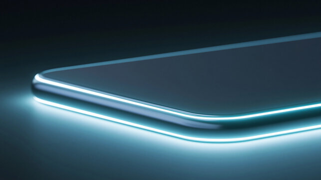 Abstract modern smartphone edge with blue neon light and dark background