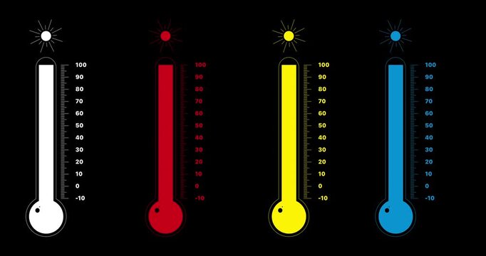 Thermometer Weather Icon Animation 4K - Normal Cold to Hot Summer Temperature Gauge with Alpha Channel