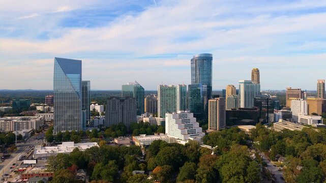 Buckhead uptown commercial and residential district of the city of Atlanta, Georgia. Urban landscape with recognizable buildings and contemporary architecture in the USA.