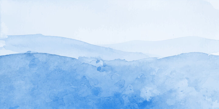 Blue sky with clouds and mountains landscape view of nature, hills and misty horizon