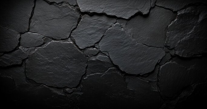 dark cracked slate surface with interlocking stone slabs, deep fissures and dramatic moody lighting evoking tension and rugged texture